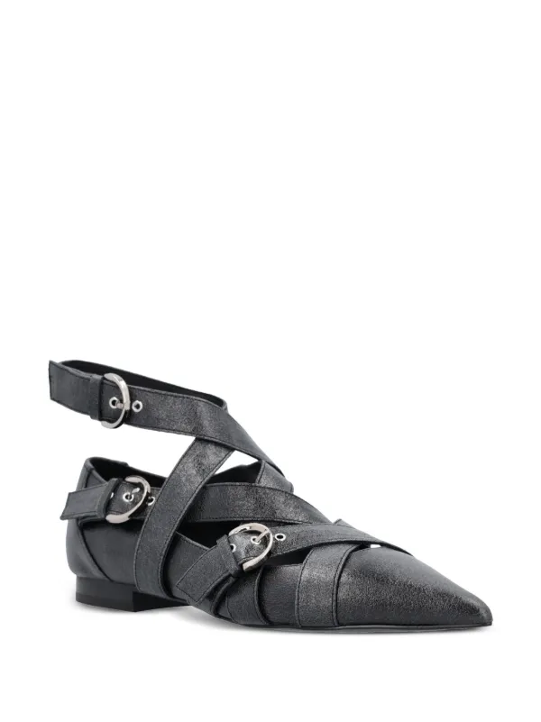 PINKO Gianira Leather Ballerina Shoes | Black | FARFETCH GE