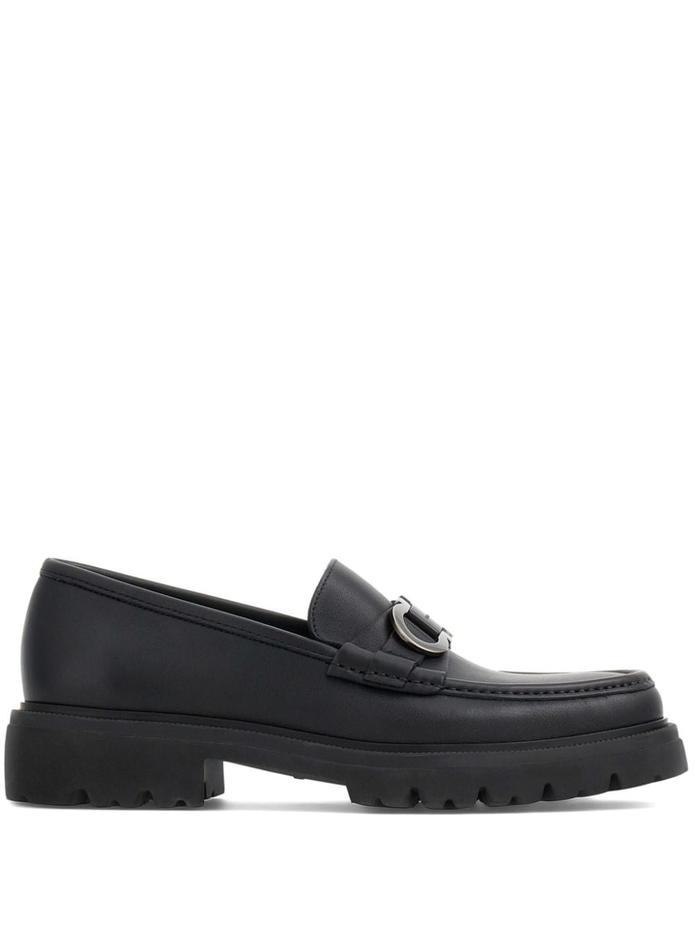 Ferragamo Gancini-buckle Leather Loafers In Black