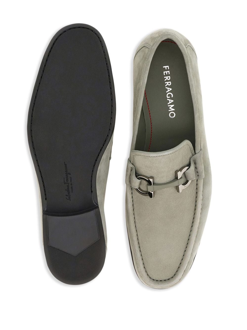 Shop Ferragamo Gancini-plaque Leather Loafers In Grey