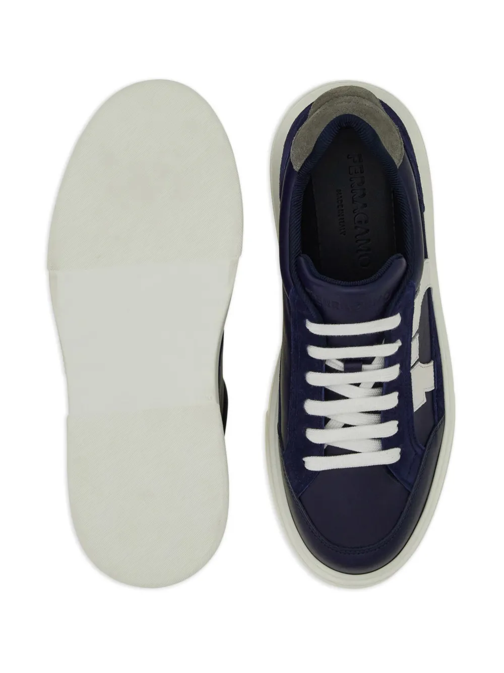 Shop Ferragamo Gancini Leather Sneakers In Blue