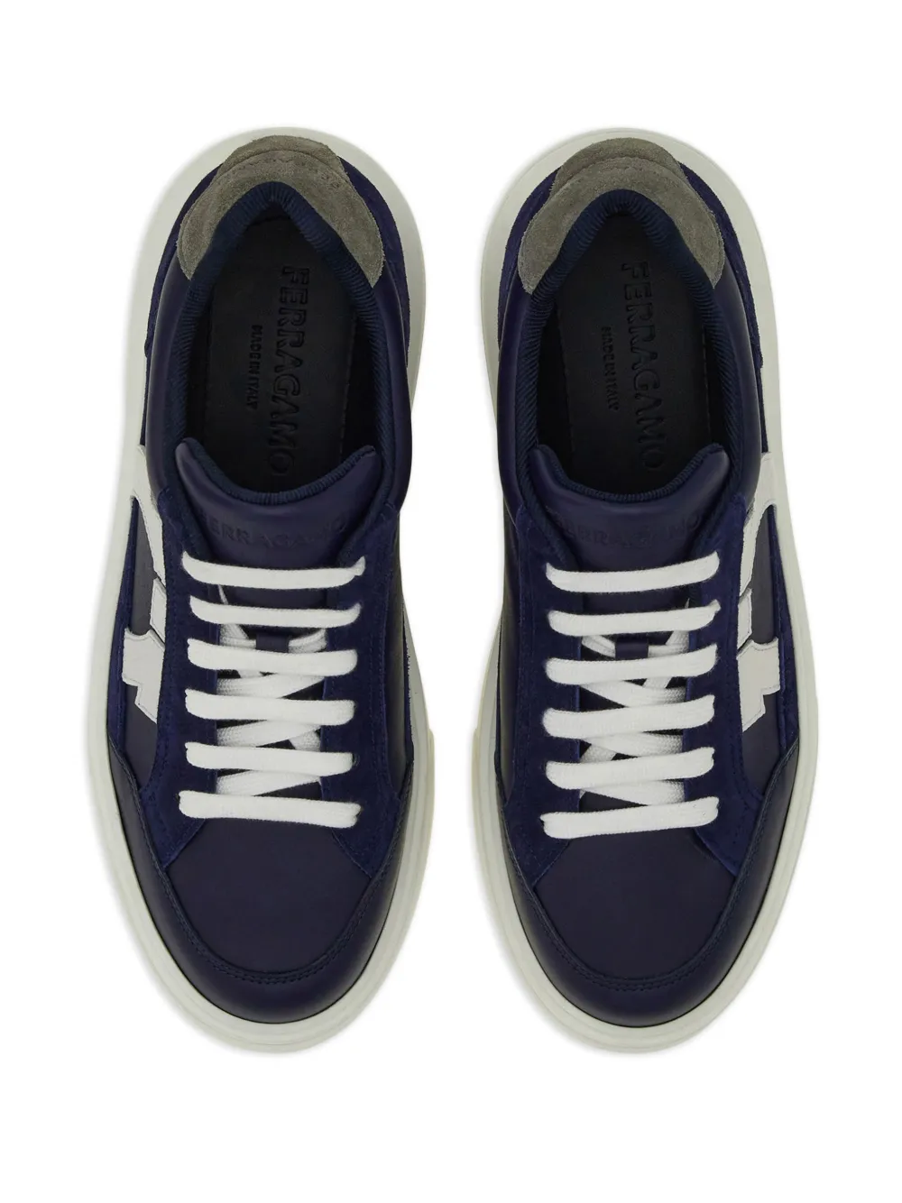 Shop Ferragamo Gancini Leather Sneakers In Blue