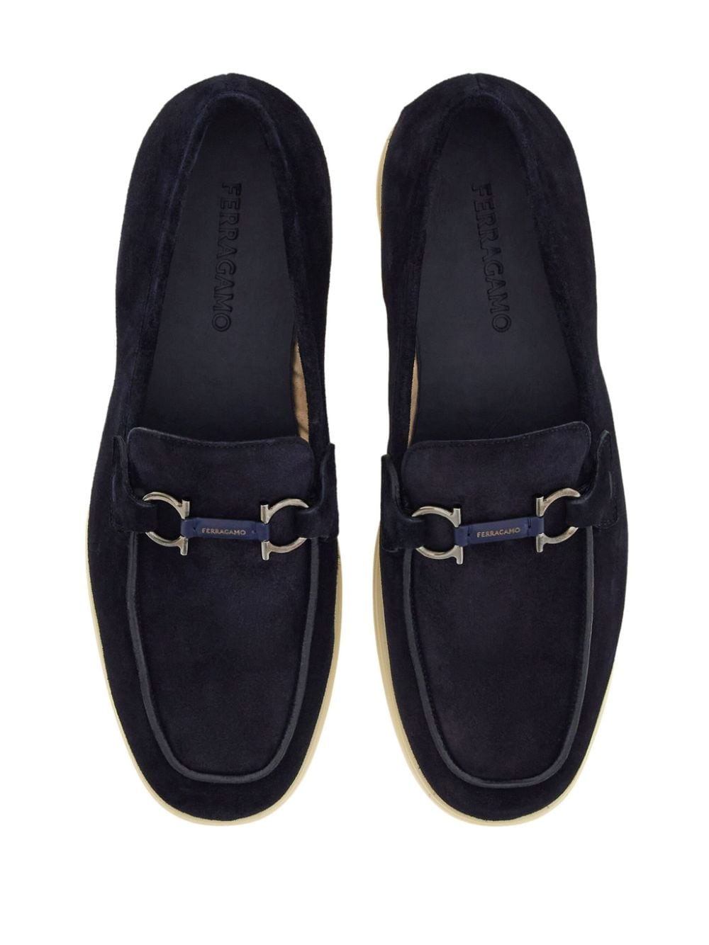 Shop Ferragamo Gancini-plaque Suede Loafers In Blue