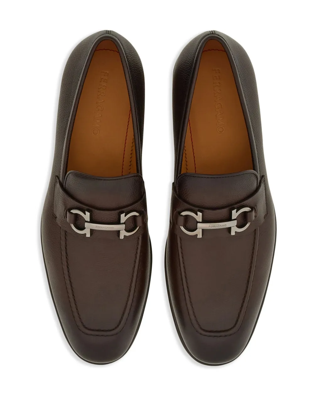 Ferragamo Foster Gancini Loafers In Hammered Leather In Brown