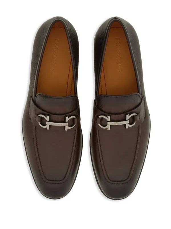 Ferragamo Gancini plaque Leather Loafers Brown FARFETCH AZ