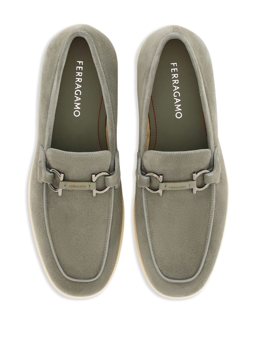 Shop Ferragamo Gancini Suede Loafers In Grey