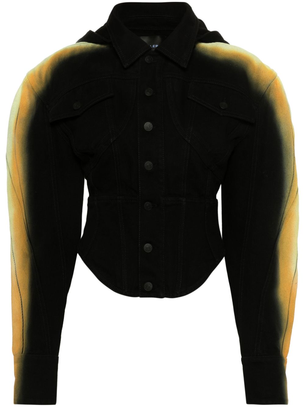 Mugler Corseted Gradient-effect Denim Jacket In Black