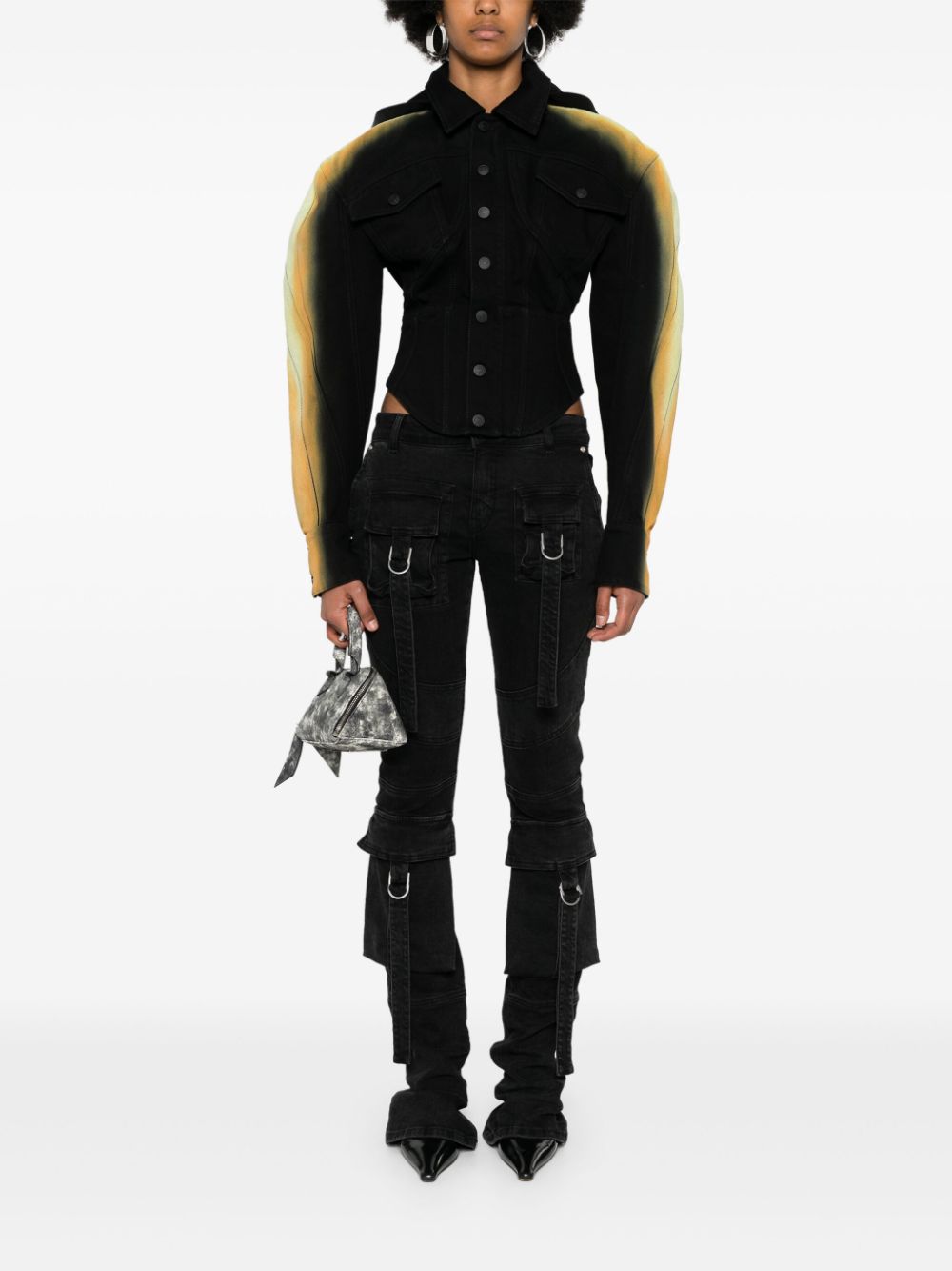 Mugler Corseted Gradient-effect denim jacket - Zwart
