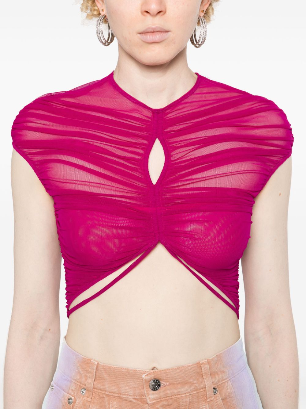 Shop Mugler Mesh Crop Top In Purple