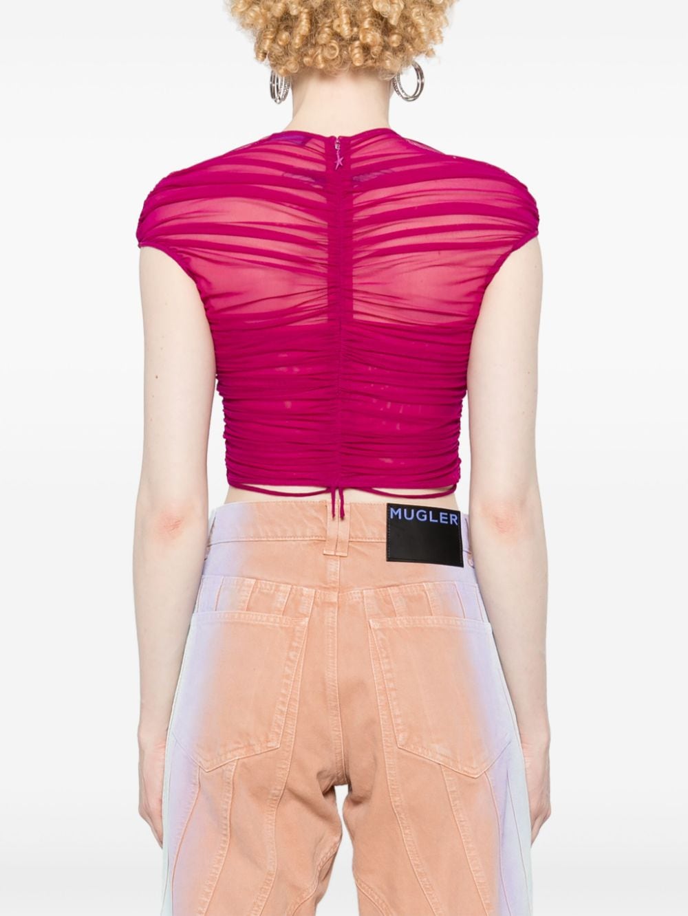 Shop Mugler Mesh Crop Top In Purple