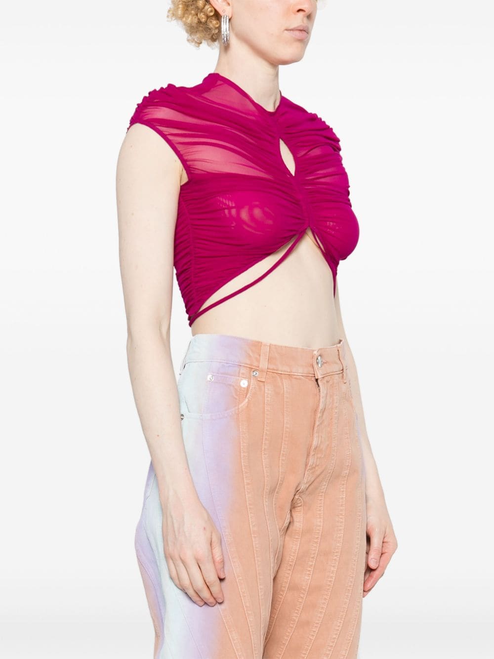 Shop Mugler Mesh Crop Top In Purple