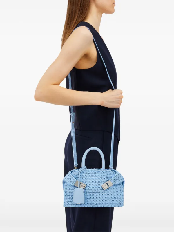 Ferragamo Hug Raffia Mini Bag | Blue | FARFETCH