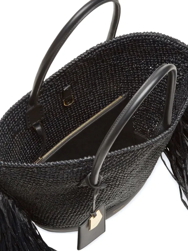 Ferragamo Fringed Raffia Tote Bag | Black | FARFETCH