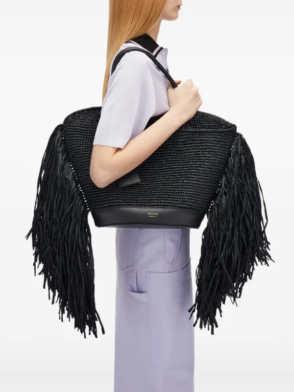トートバッグ FERRAGAMO Black raffia and leather big shopping bag Ferragamo | The-Studio-black-leather-and-rafia-tote-bag