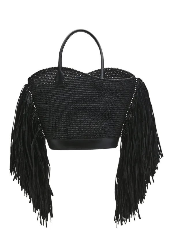 Ferragamo Fringed Raffia Tote Bag | Black | FARFETCH