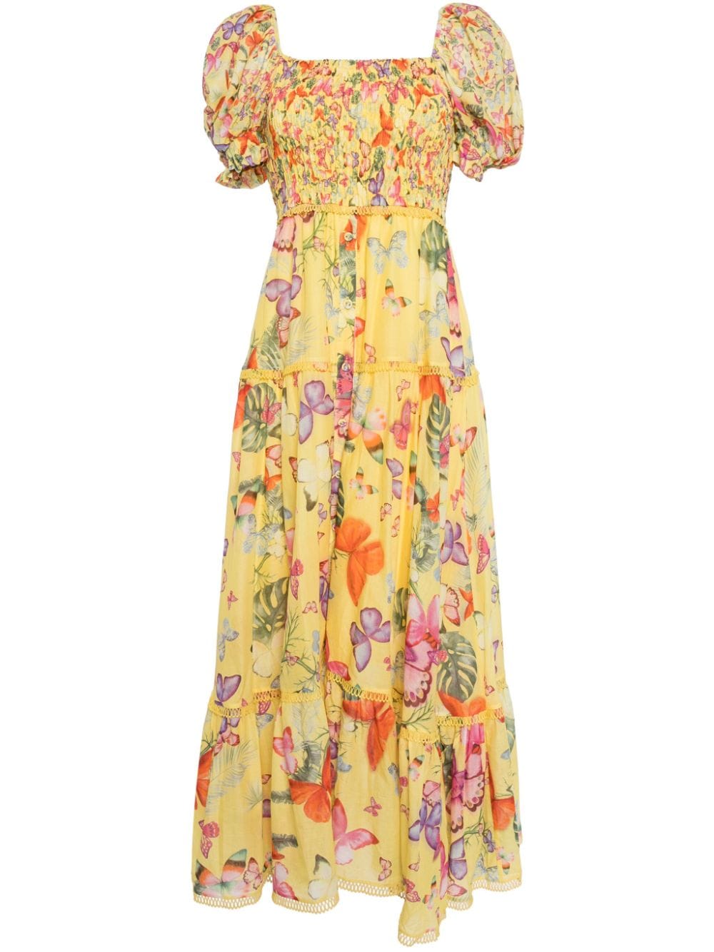 Charo Ruiz Salva Butterfly-print Maxi Dress In Yellow