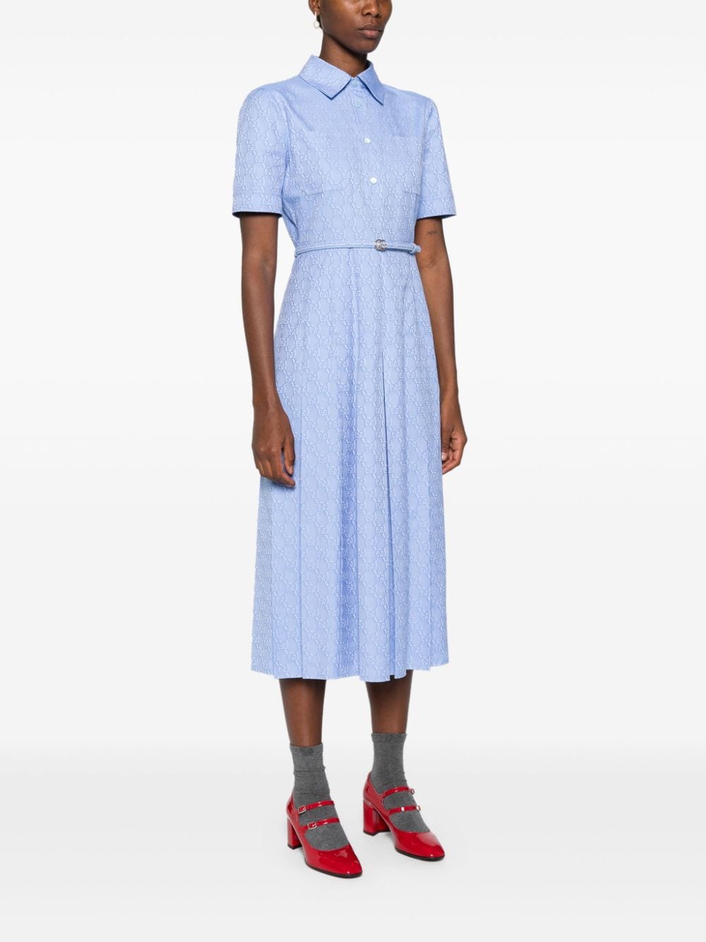 Shop Gucci Gg Supreme-print Midi Dress In Blue