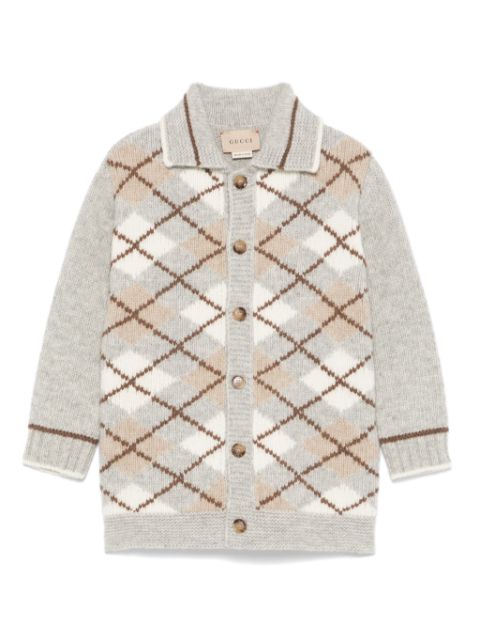 argyle-knit wool cardigan