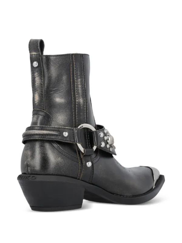 PINKO Tex Biker Boots | Black | FARFETCH UK