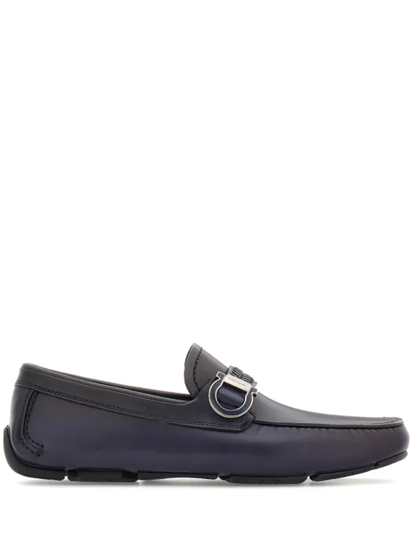 Ferragamo Gancini plaque Leather Driver Shoes Blue FARFETCH IN