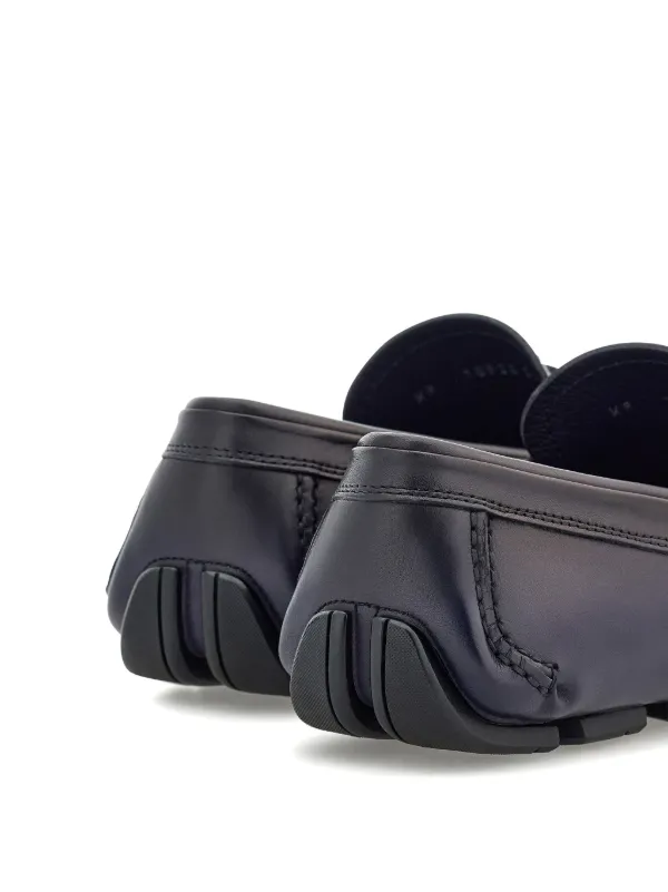 Ferragamo Gancini-plaque Leather Driver Shoes | Blue | FARFETCH