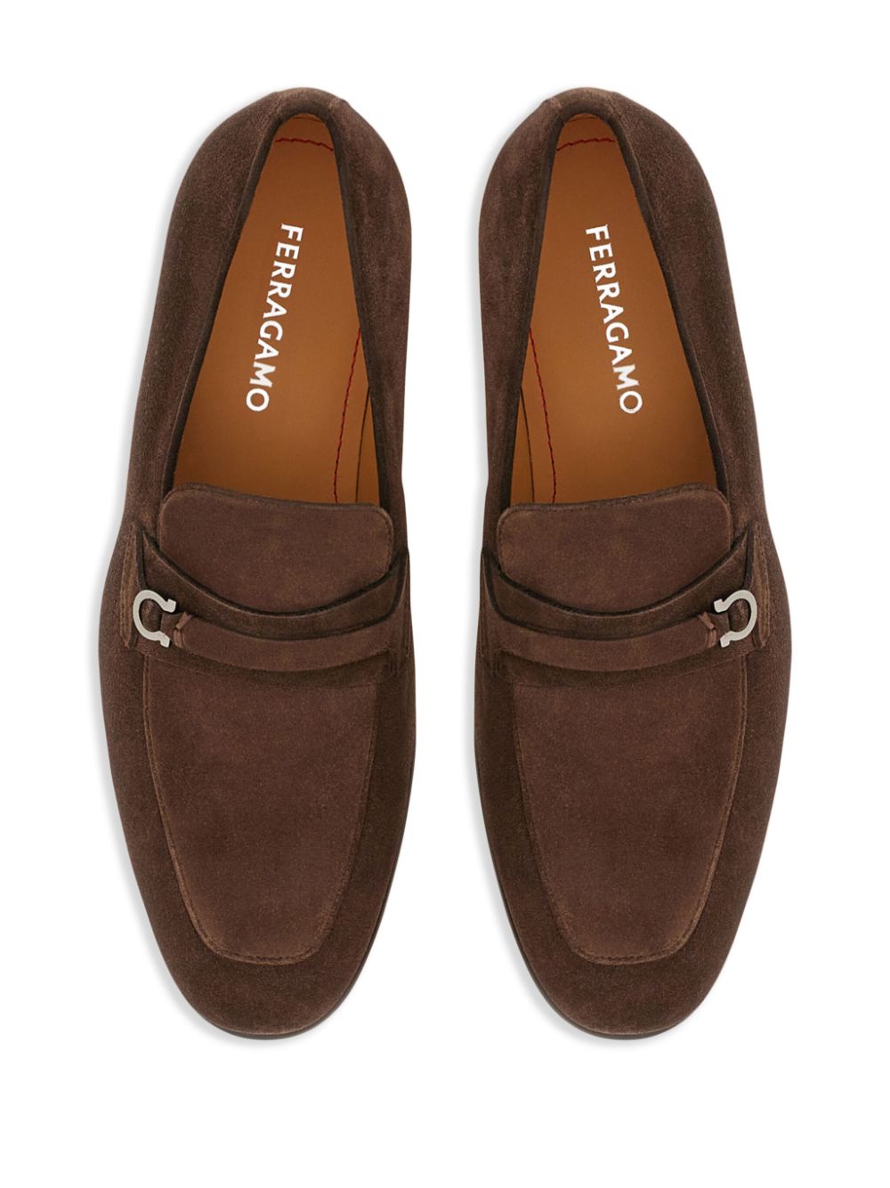 Shop Ferragamo Gancini-plaque Suede Loafers In Brown