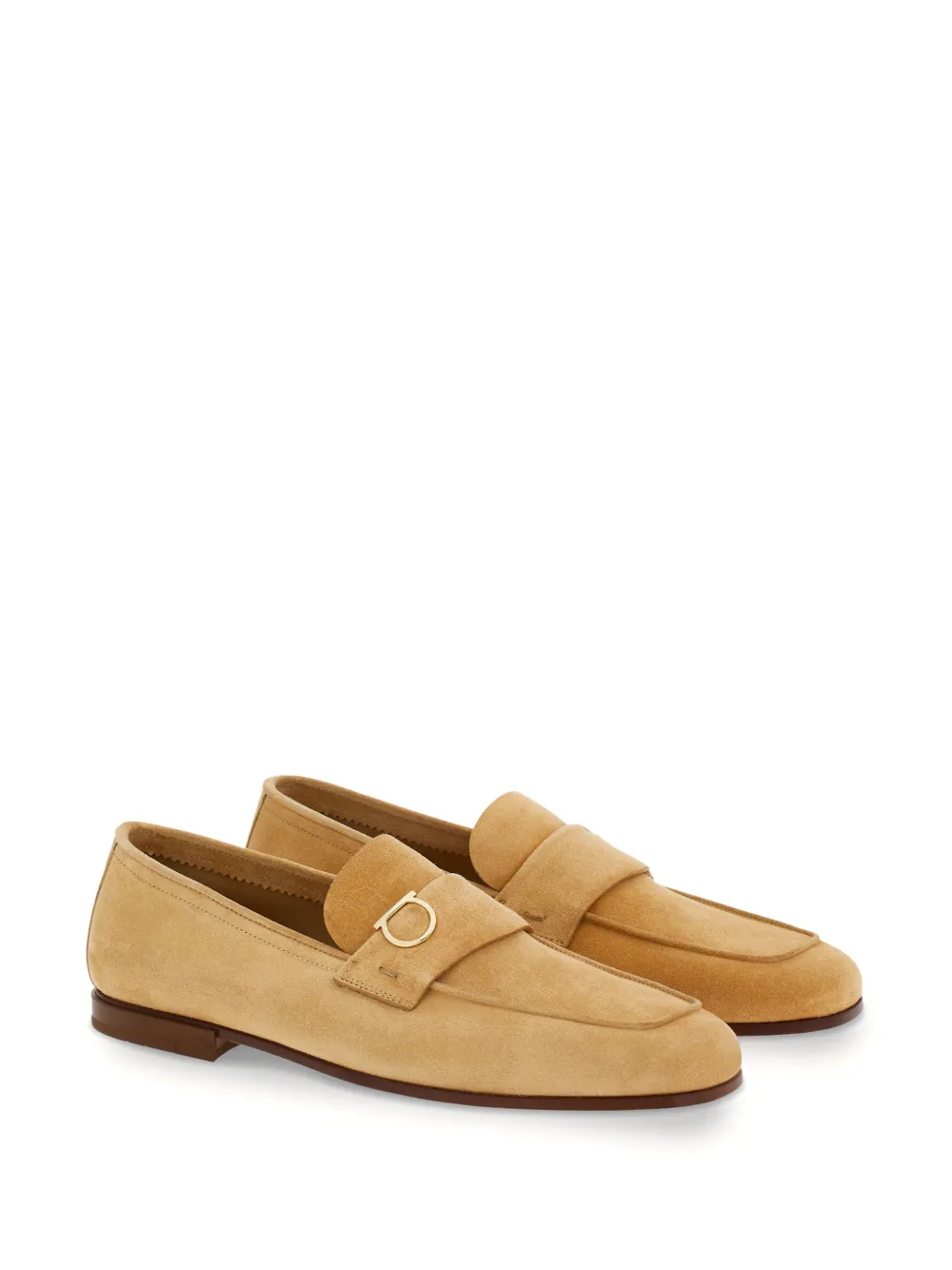 Shop Ferragamo Gancini-charm Leather Mocassin Loafers In Neutrals