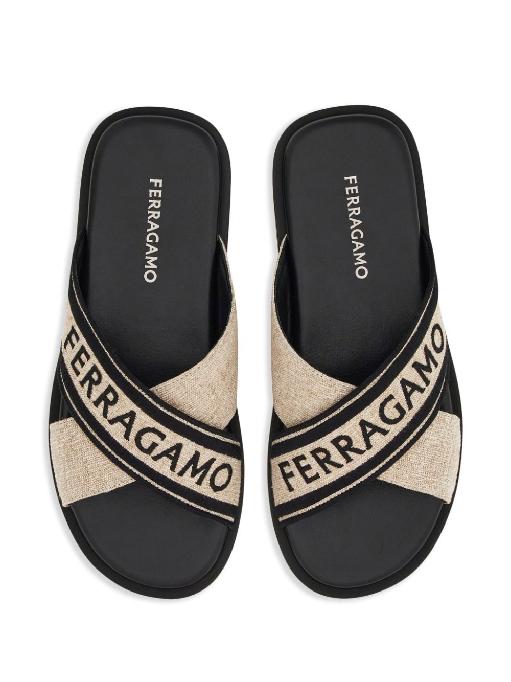 Shop Ferragamo Crossover-strap Cotton Sandals In Neutrals