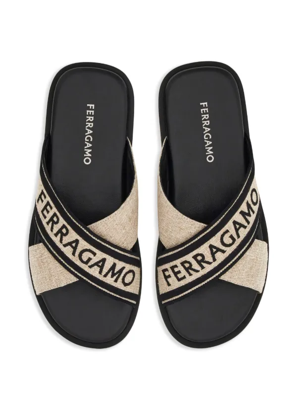 Ferragamo crossover-strap Cotton Sandals | Neutrals | FARFETCH
