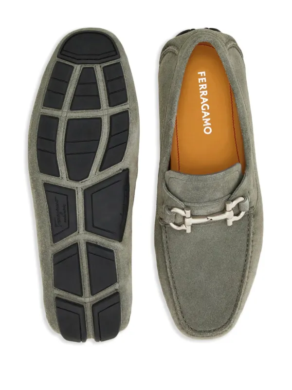 Ferragamo Gancini Suede Driving Shoes Grey FARFETCH RO