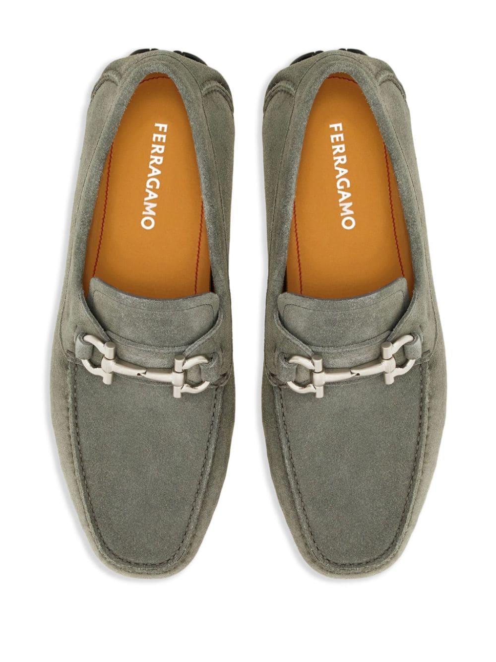 Shop Ferragamo Gancini Suede Driving Shoes In Grey