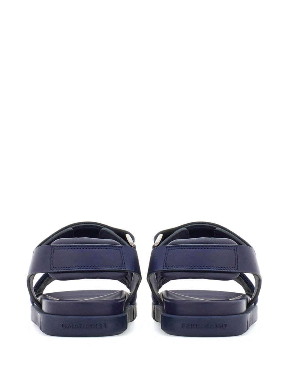 Shop Ferragamo Striped Logo-embossed Sandals In Blue