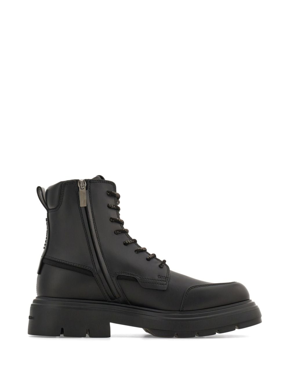 Shop Ferragamo Maxi-tongue Leather Combat Boots In Black