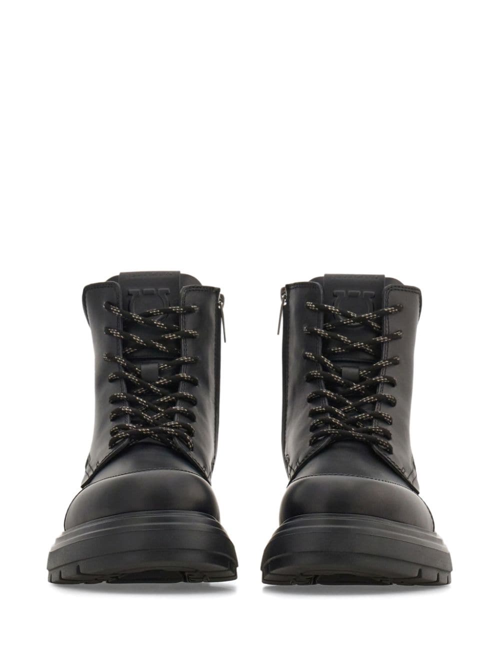 Shop Ferragamo Maxi-tongue Leather Combat Boots In Black