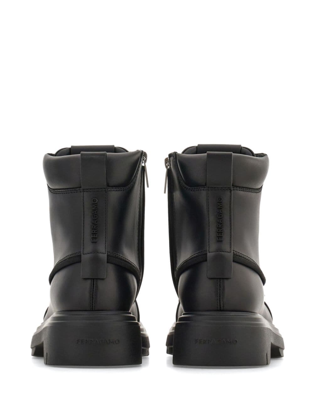 Shop Ferragamo Maxi-tongue Leather Combat Boots In Black