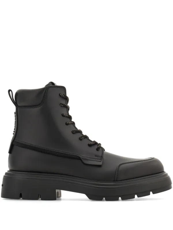 Ferragamo maxi tongue Leather Combat Boots Black FARFETCH IE