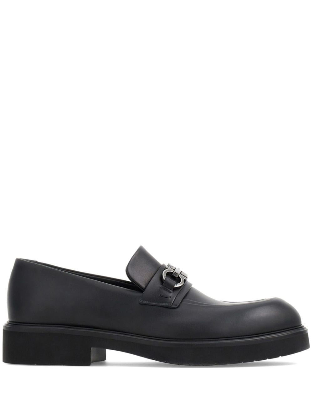 Ferragamo Gancini-charm Leather Mocassin Loafers In Black