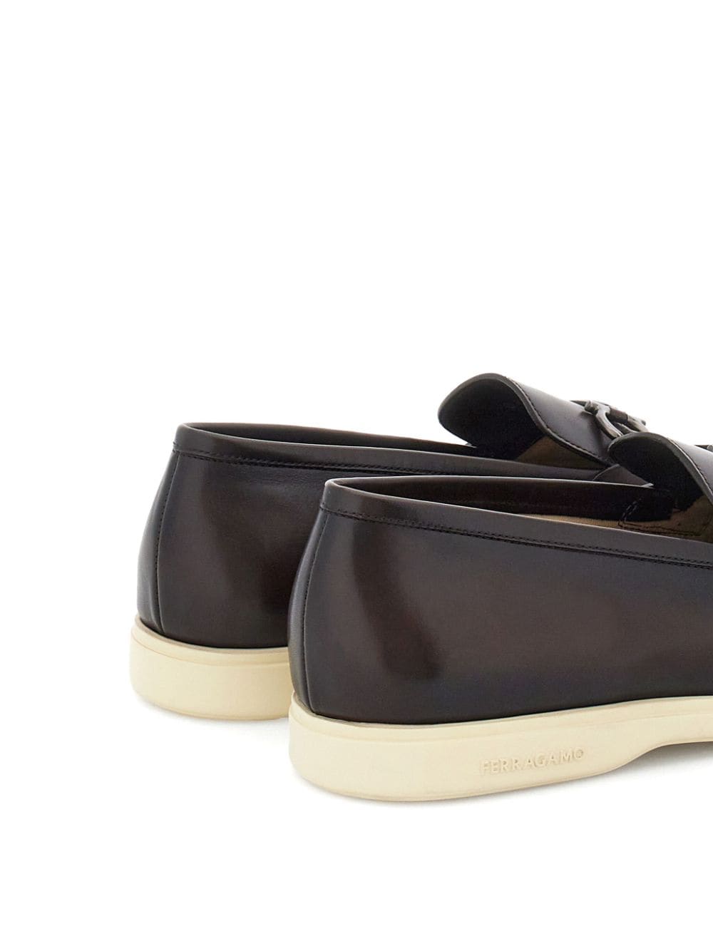 Shop Ferragamo Gancini Leather Loafers In Brown