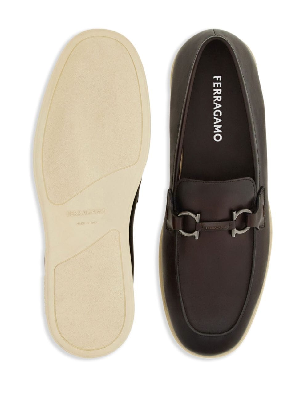 Shop Ferragamo Gancini Leather Loafers In Brown