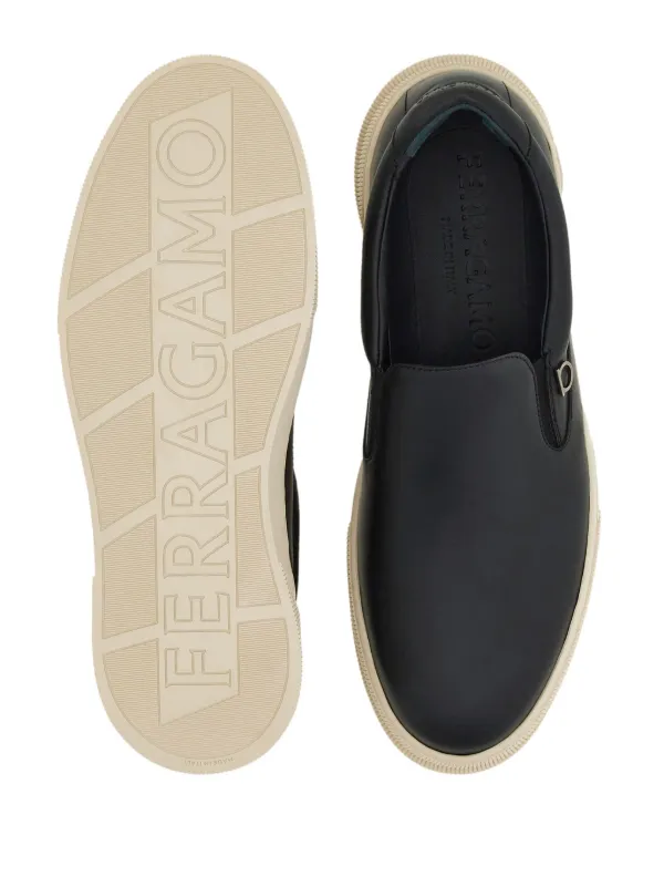 Ferragamo Gancini-plaque Leather Sneakers | Black | FARFETCH