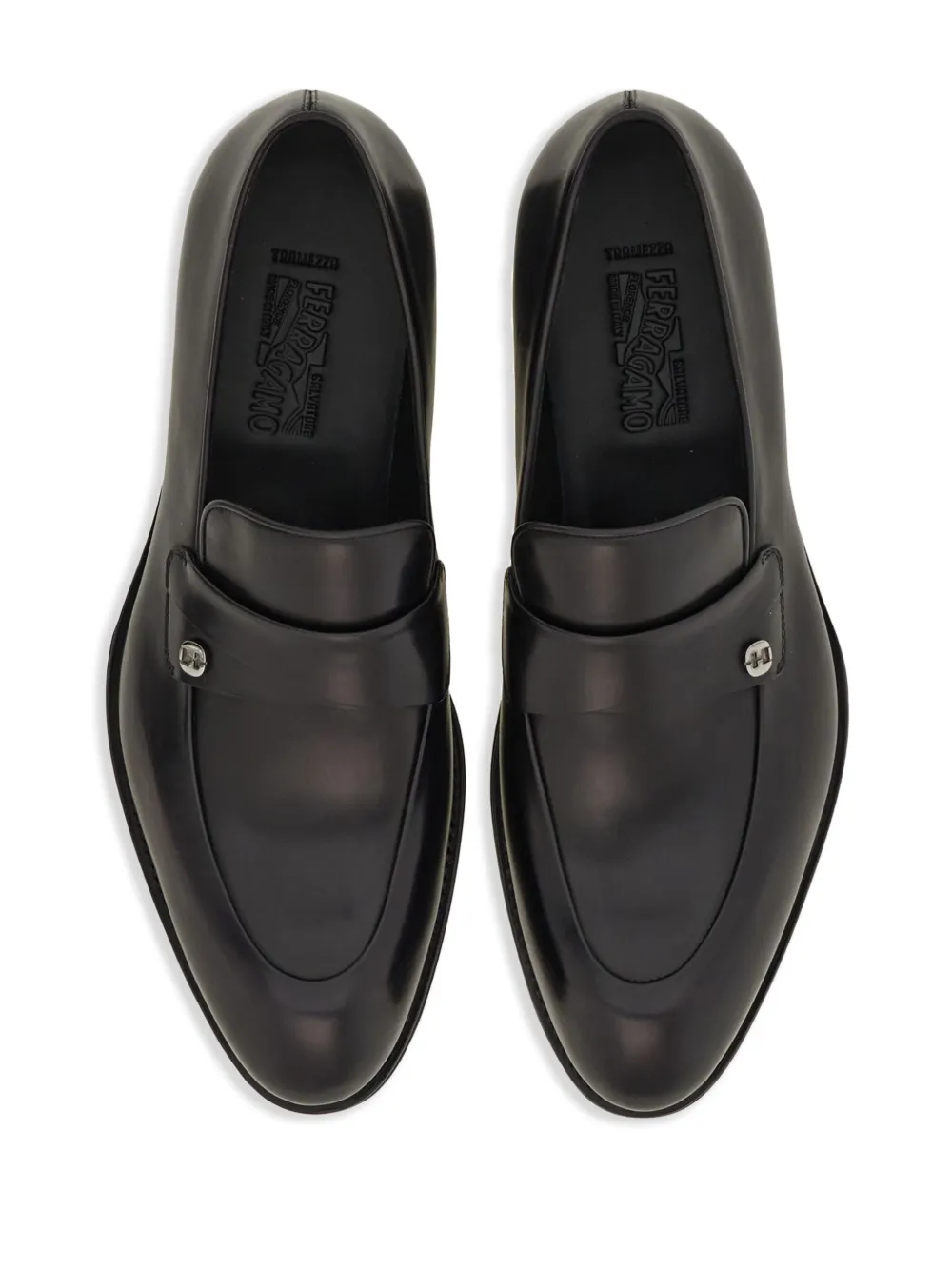 Shop Ferragamo Tramezza Almond-toe Leather Loafers In Black