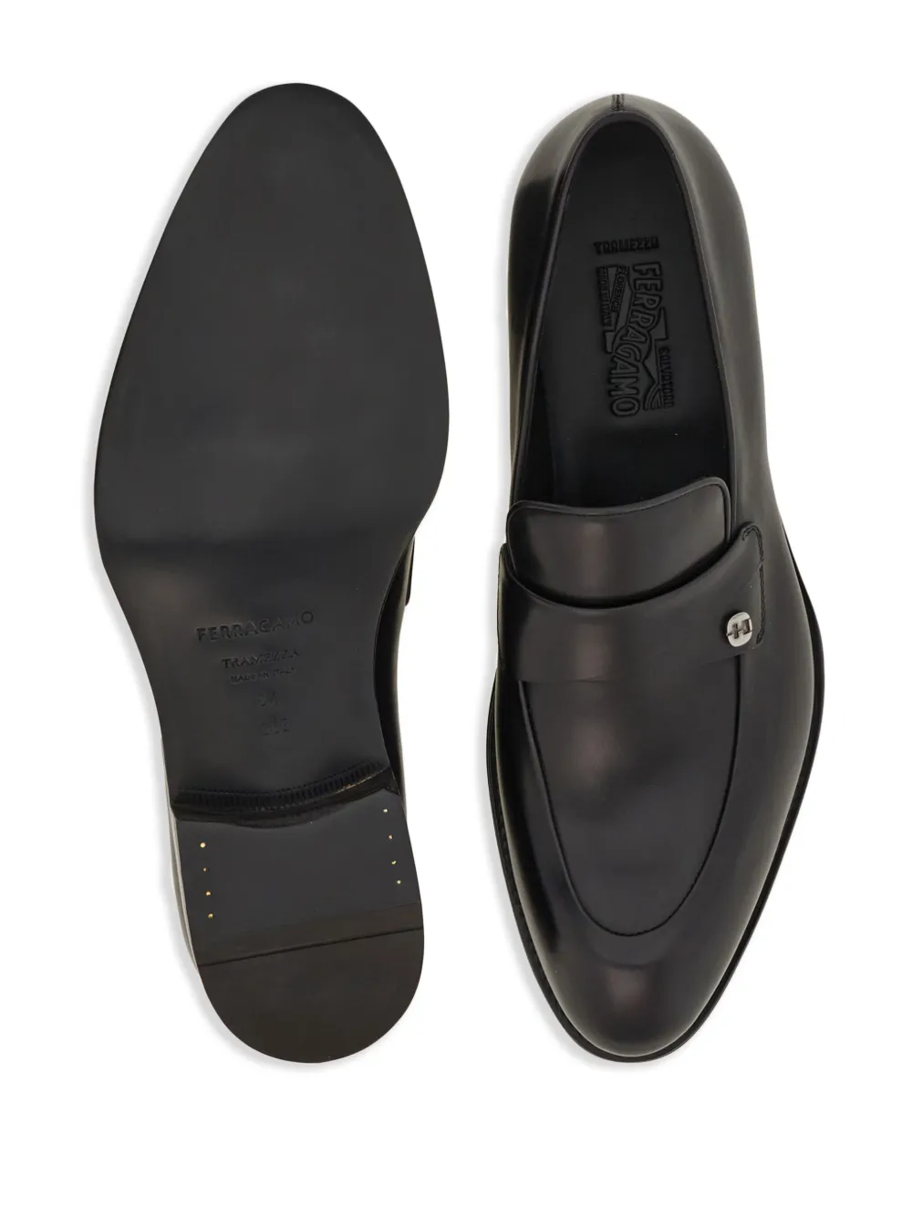 Shop Ferragamo Tramezza Almond-toe Leather Loafers In Black