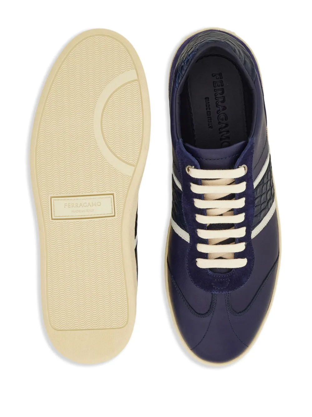 Ferragamo croc-insert leather sneakers Blue