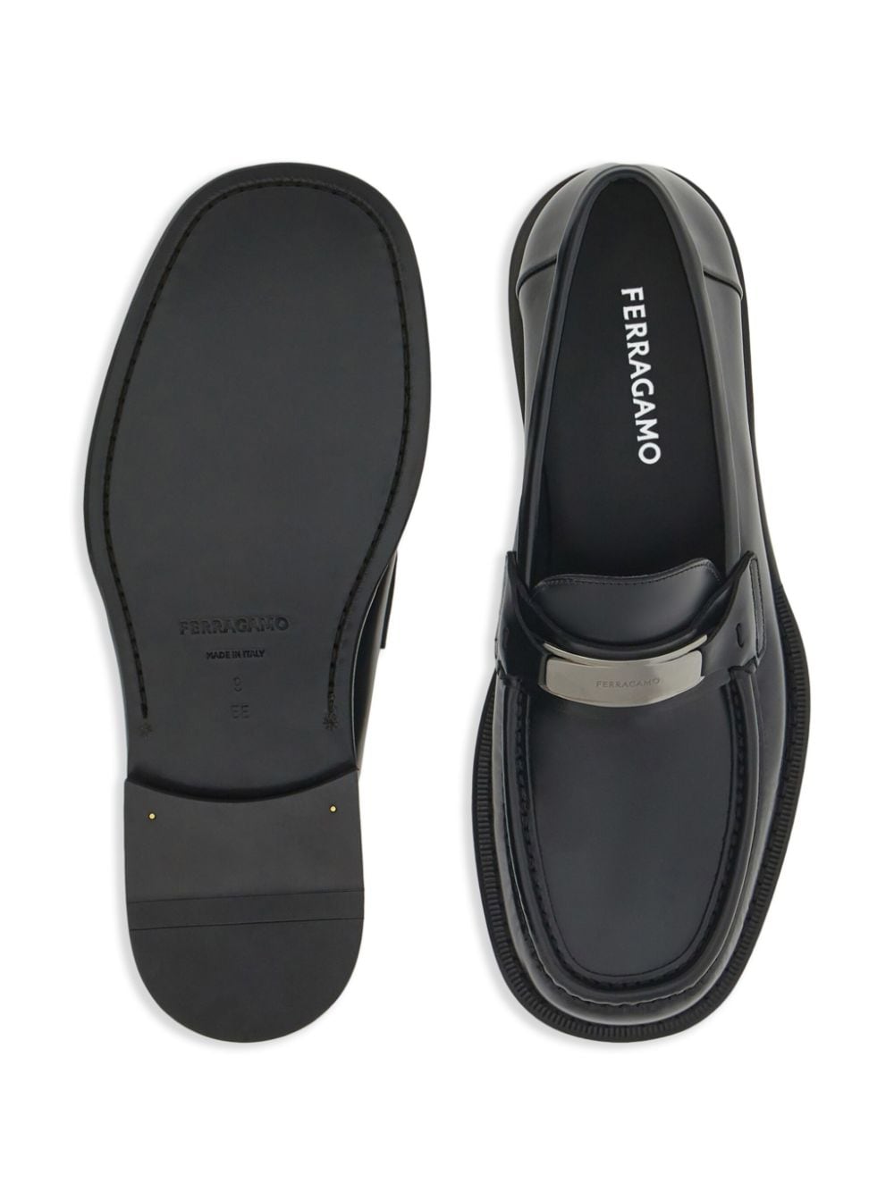 Shop Ferragamo New Vara Buckle Loafers In Black