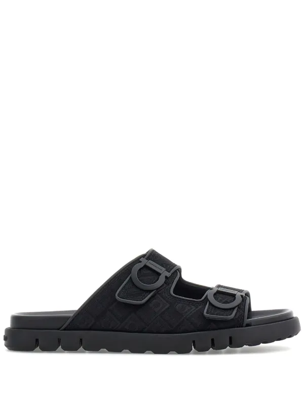 Ferragamo Gancini-jacquard Sandals in Black