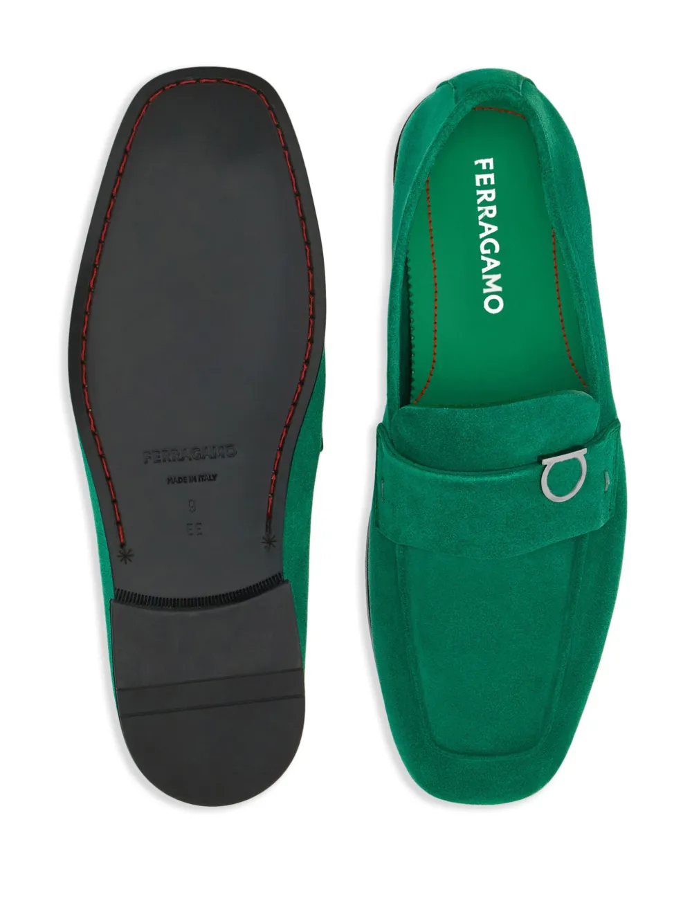 Ferragamo Gancini-plaque suede mocassins Green