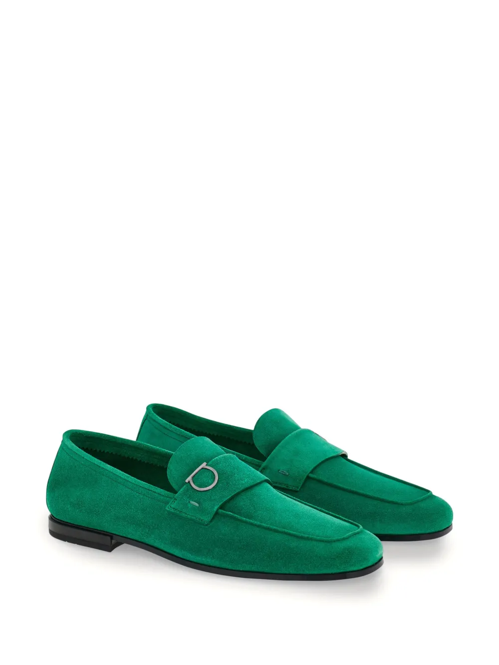 Ferragamo Gancini-plaque suede mocassins Green