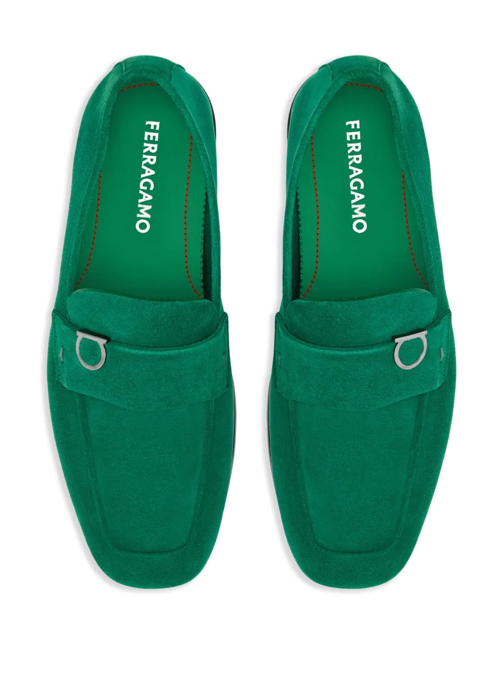 Ferragamo Gancini-plaque suede mocassins Green