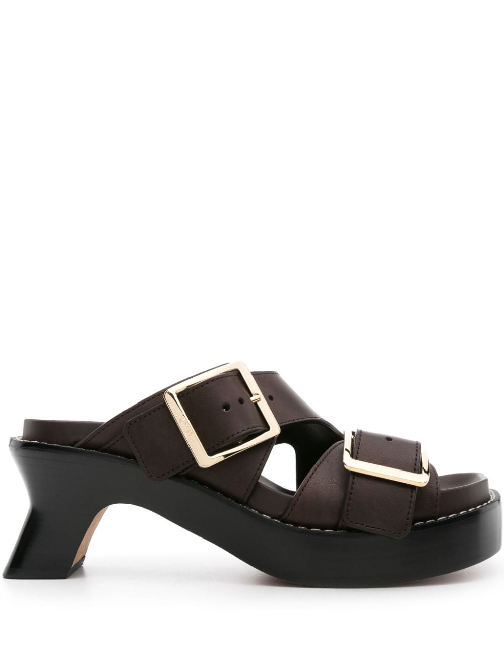 Loewe Ease Buckled Leather Mules In Brown