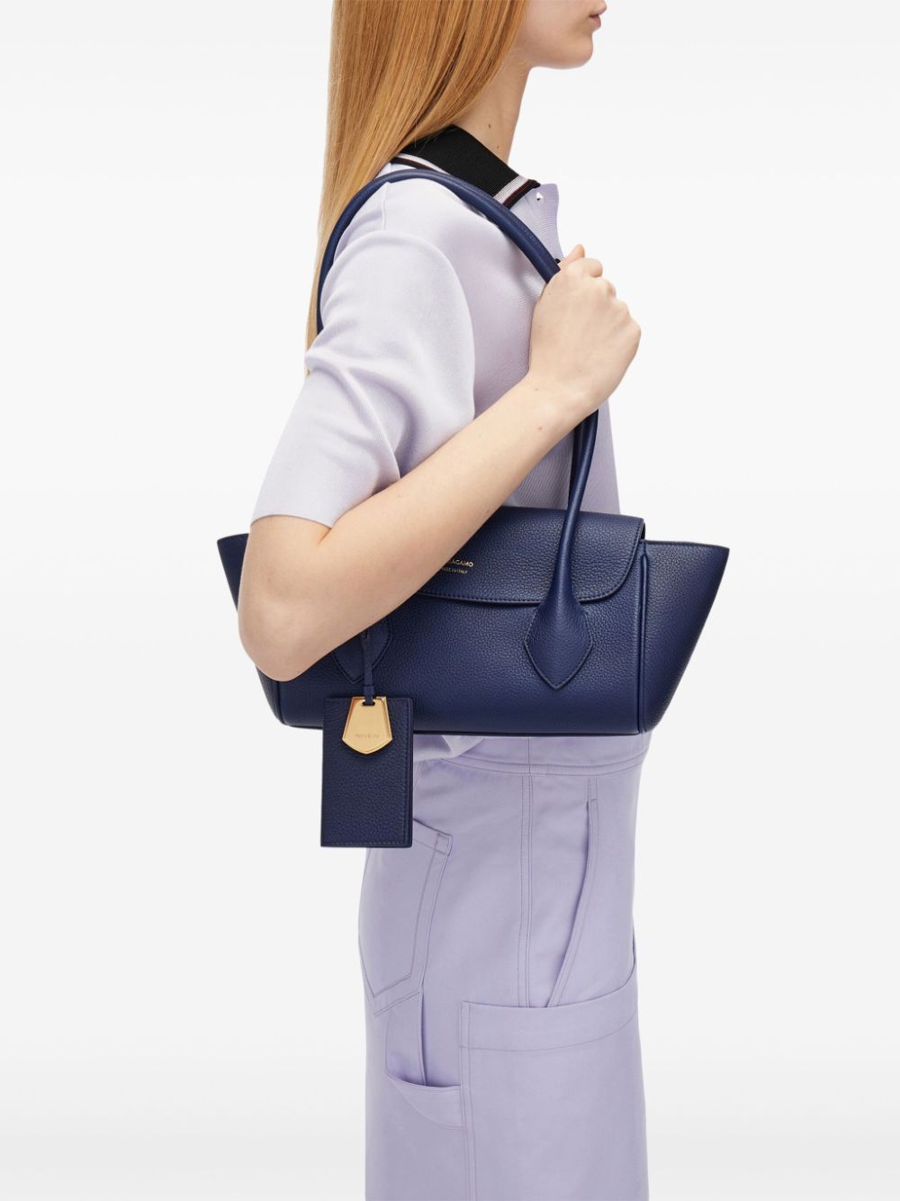 Shop Ferragamo Small East-west Leather Tote Bag In Blue