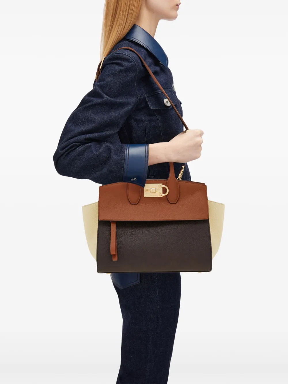Ferragamo Studio leren shopper Bruin